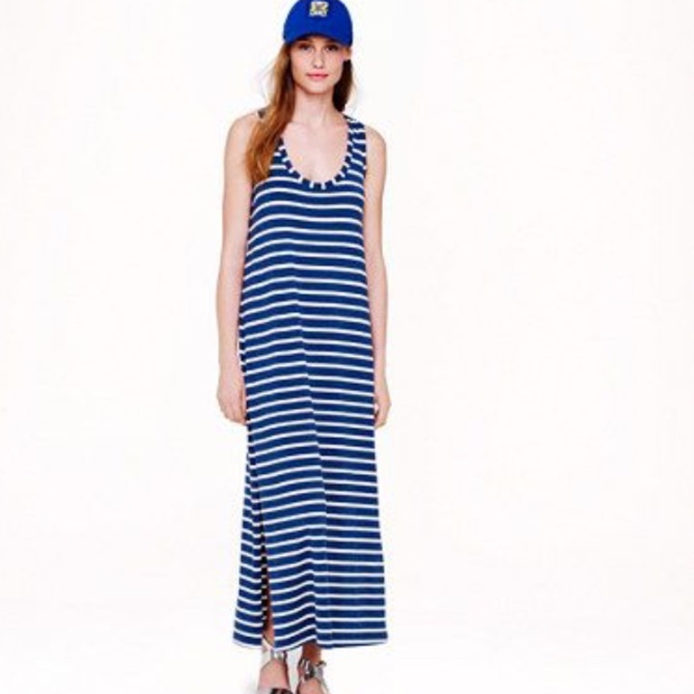 J. Crew Maxi Tank Dress in blue and white stripe